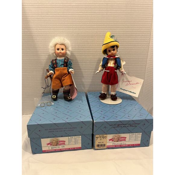 Madame Alexander Dolls 8" Geppetto & Pinocchio In Boxes- Hand Tags- Stands